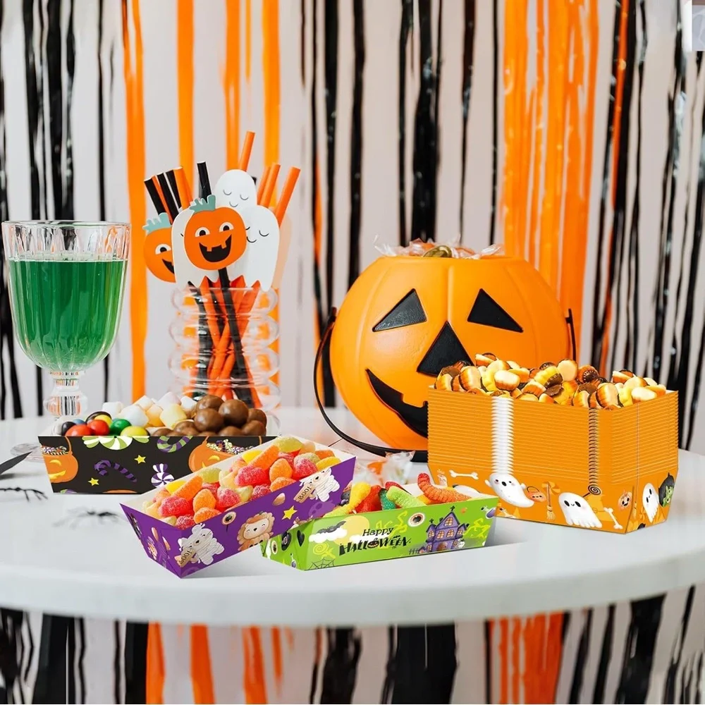 WorldBazaar Halloween Paper Food Trays 60PCS Disposable Party Treat Snack Holder
